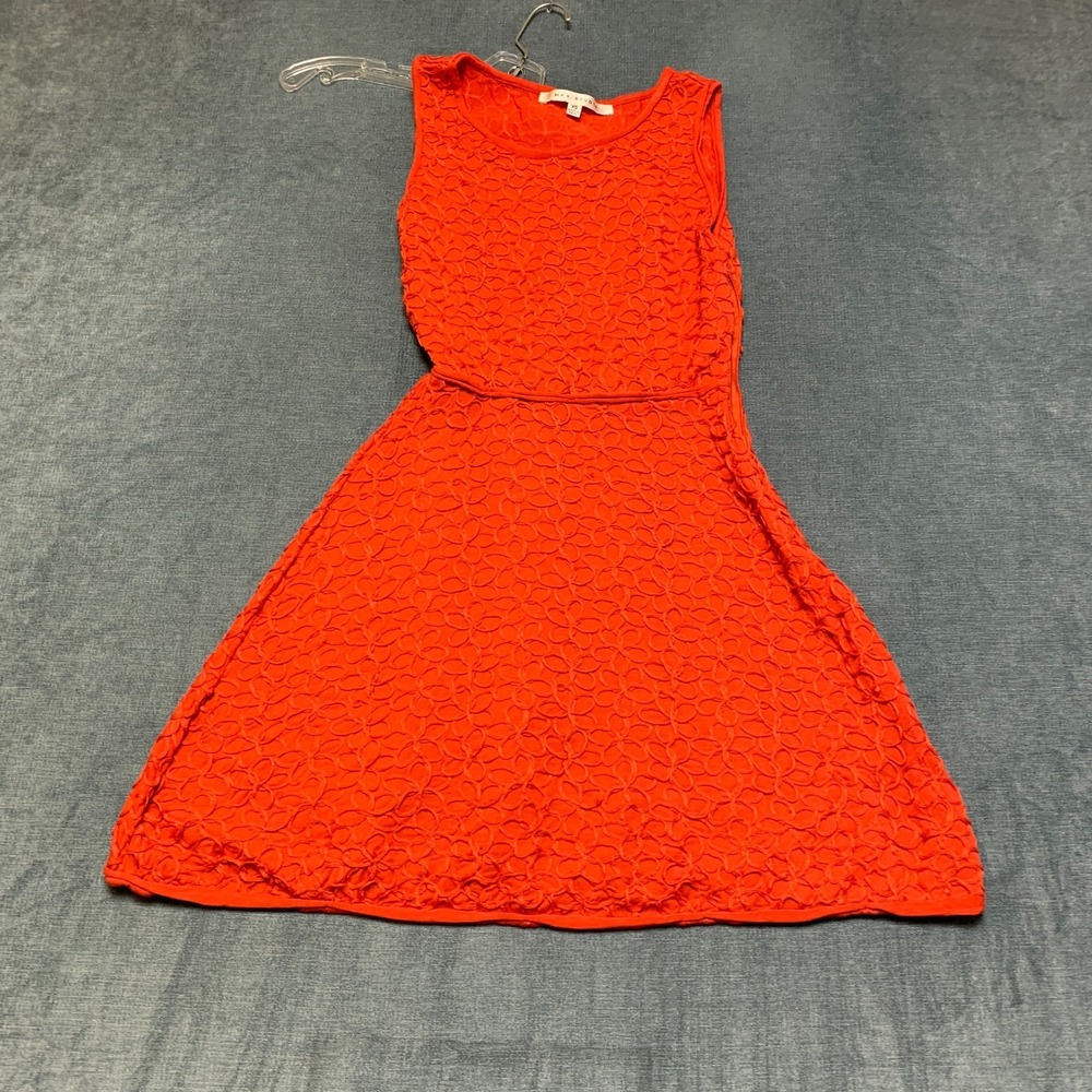 Max Studio Fit & Flare Dress Womens XS Coral Orange Embroidered Floral Side Zip